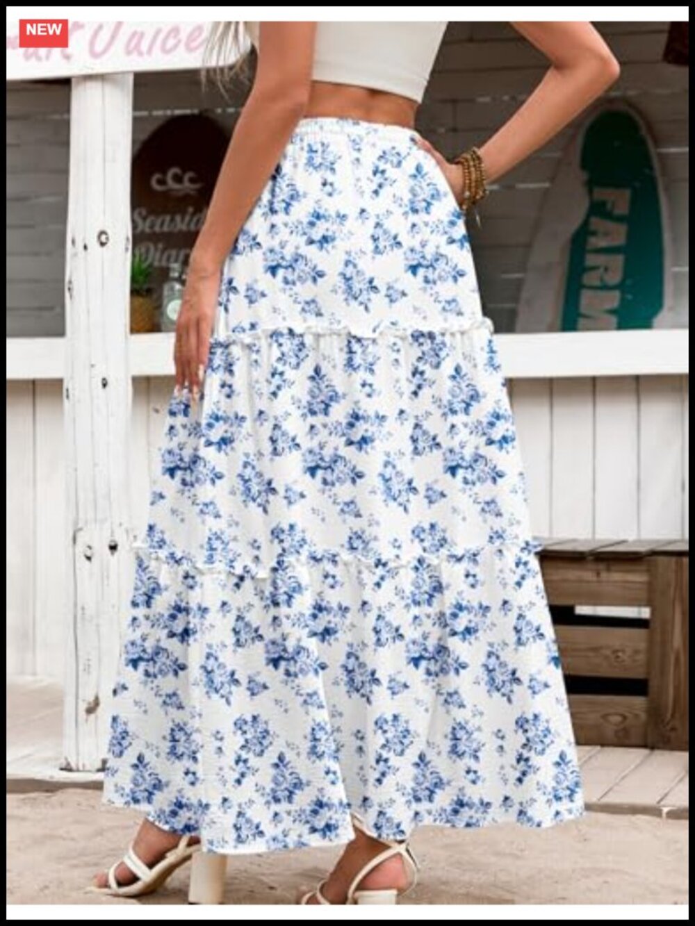 Boho Floral Printed High Waist Maxi Skirt with Pockets - Picture 3 of 6
